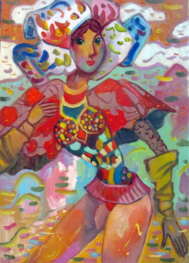 Peinture intitulée "модница с оригиналь…" par Vladimir Cheremnykh, Œuvre d'art originale, Huile
