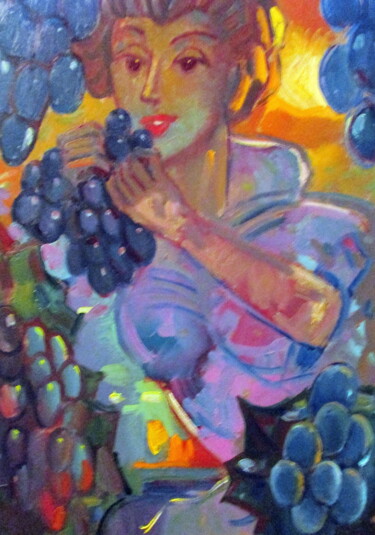 Peinture intitulée "девушка с виноградо…" par Vladimir Cheremnykh, Œuvre d'art originale, Huile