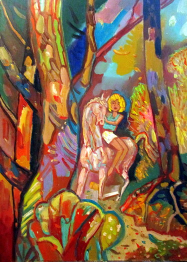 Картина под названием "прогулка по лесу" - Владимир Черемных, Подлинное произведение искусства, Масло