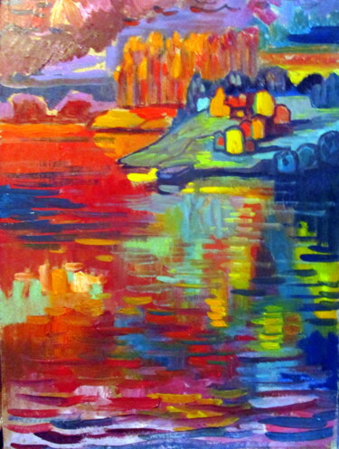 пейзаж-экзотика на воде.... Картина под названием "пейзаж-экзотика на…" - Владимир Черемных, Подлинное произведение искусства, Масло