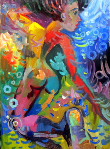 Painting titled "этюд-девушка под во…" by Vladimir Cheremnykh, Original Artwork, Oil
