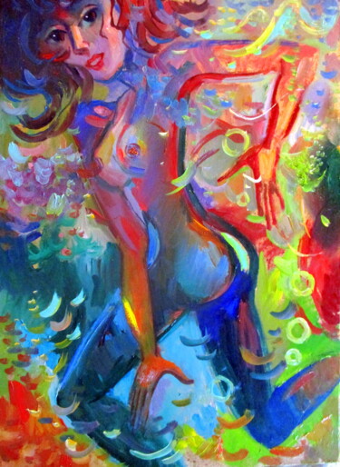 Картина под названием "плавающая  девушка…" - Владимир Черемных, Подлинное произведение искусства, Масло