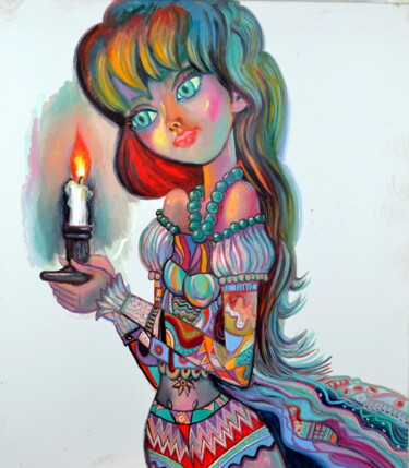 Schilderij getiteld "=девочка со свечой=" door Vladimir Cheremnykh, Origineel Kunstwerk, Olie