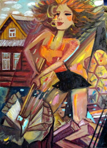 Painting titled "-прекрасен труд дев…" by Vladimir Cheremnykh, Original Artwork, Oil