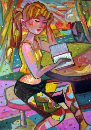 Картина под названием "=за чтением=" - Владимир Черемных, Подлинное произведение искусства, Масло