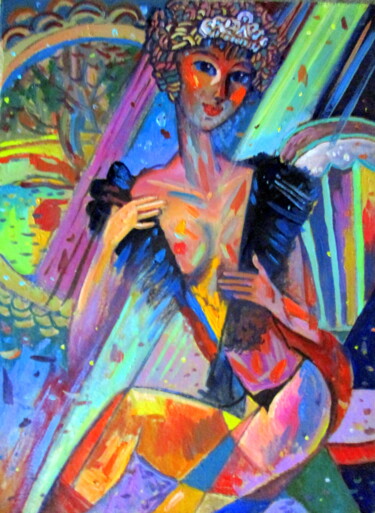 Painting titled "девушка в накидке..." by Vladimir Cheremnykh, Original Artwork, Oil