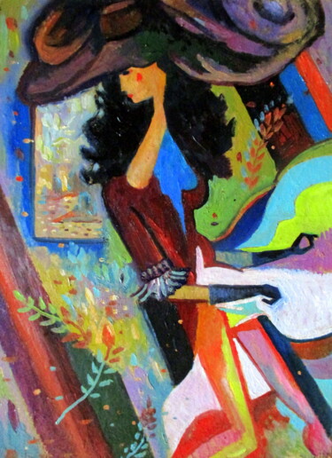 Картина под названием "=девушка в экзотиче…" - Владимир Черемных, Подлинное произведение искусства, Масло
