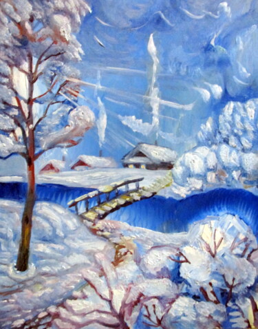 Painting titled "24х30=пейзаж с мост…" by Vladimir Cheremnykh, Original Artwork, Oil