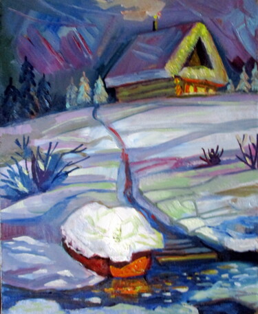 Картина под названием "24х30-зима=пейзаж с…" - Владимир Черемных, Подлинное произведение искусства, Масло