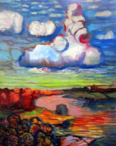 Painting titled "-пейзаж с облаком=…" by Vladimir Cheremnykh, Original Artwork, Oil