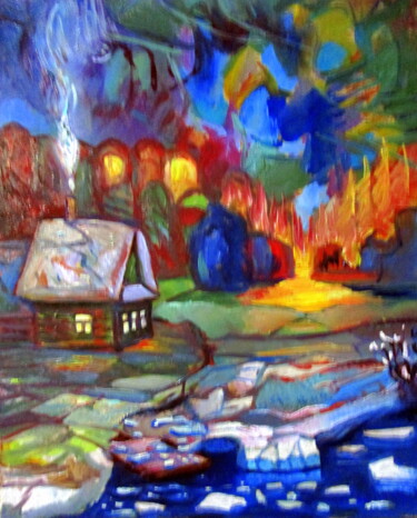 Картина под названием "=зимний этюд-0019=2…" - Владимир Черемных, Подлинное произведение искусства, Масло