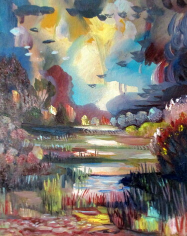 Картина под названием "=на  заросшем пруду…" - Владимир Черемных, Подлинное произведение искусства, Масло