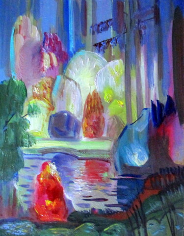 Картина под названием "=на лесном  пруду-…" - Владимир Черемных, Подлинное произведение искусства, Масло