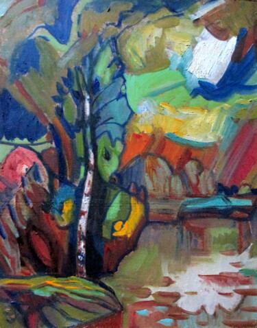 Painting titled "=песня  березы=" by Vladimir Cheremnykh, Original Artwork, Oil