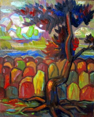 Картина под названием "=пейзаж с сосной на…" - Владимир Черемных, Подлинное произведение искусства, Масло