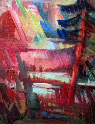 Картина под названием "=пейзаж с наклонивш…" - Владимир Черемных, Подлинное произведение искусства, Масло