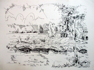 Картина под названием "=на берегу...=" - Владимир Черемных, Подлинное произведение искусства, Шариковая ручка