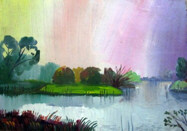 Картина под названием "=утро на реке молог…" - Владимир Черемных, Подлинное произведение искусства, Масло