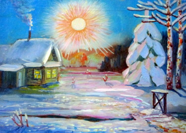 Painting titled "=зимний пейзаж-001=" by Vladimir Cheremnykh, Original Artwork, Oil