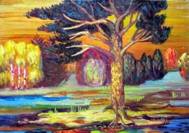 Schilderij getiteld "=пейзаж с сосной-00…" door Vladimir Cheremnykh, Origineel Kunstwerk, Olie