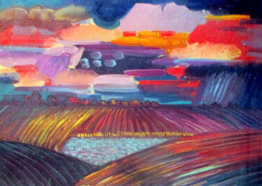 Картина под названием "=этюд с полями и во…" - Владимир Черемных, Подлинное произведение искусства, Масло