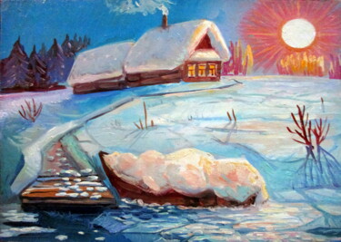 Painting titled "=вечернее солнце ма…" by Vladimir Cheremnykh, Original Artwork, Oil