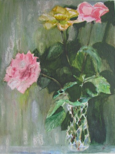 Schilderij getiteld "6, Roses, cardboard…" door Volodymyr Chukhas, Origineel Kunstwerk, Aquarel