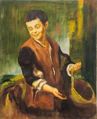 Pintura intitulada "9, Boy with a dog,…" por Volodymyr Chukhas, Obras de arte originais, Aquarela