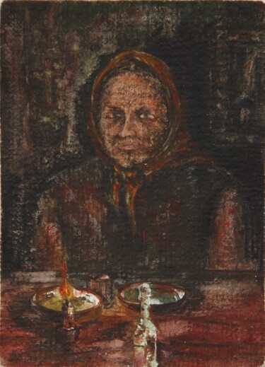 Malerei mit dem Titel "14, Grandmother Gan…" von Volodymyr Chukhas, Original-Kunstwerk, Aquarell