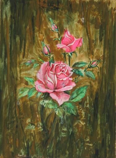 Malarstwo zatytułowany „23, Two roses,  pap…” autorstwa Volodymyr Chukhas, Oryginalna praca, Akwarela