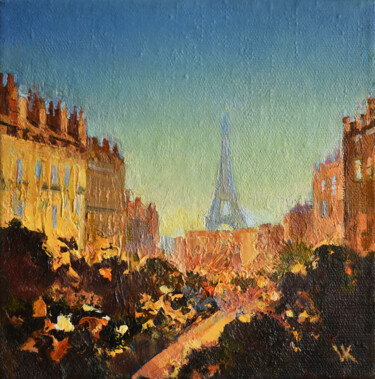 Painting titled "PARIS, SOIREE" by Volodymyr Kolesnyk, Original Artwork, Oil Mounted on Wood Stretcher frame