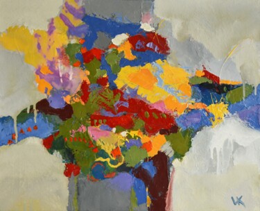 「WILD FLOWERS」というタイトルの絵画 Volodymyr Kolesnykによって, オリジナルのアートワーク, オイル ウッドストレッチャーフレームにマウント
