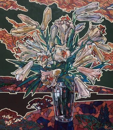 Peinture intitulée "Розовые лилии" par Volodymyr Kolesnykov, Œuvre d'art originale, Huile