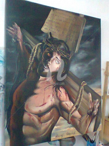 Pittura intitolato "Jesus ou lucifer" da Volodymyr Melnychuk, Opera d'arte originale, Olio