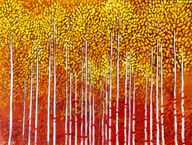Malerei mit dem Titel "Yellow birches" von Volodymyr Smoliak, Original-Kunstwerk, Öl