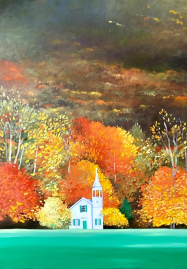 Pintura intitulada "Colourful autumn" por Volodymyr Smoliak, Obras de arte originais, Óleo