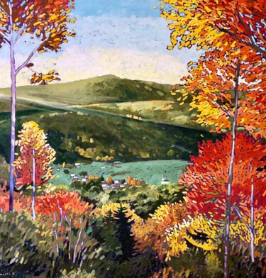 Peinture intitulée "Fall in countryside" par Volodymyr Smoliak, Œuvre d'art originale, Huile