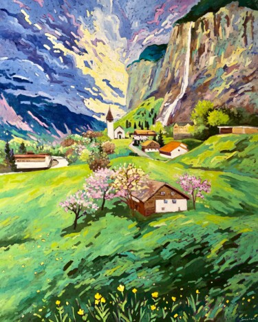 绘画 标题为“Lauterbrunnen, Suis…” 由Volodymyr Smoliak, 原创艺术品, 油