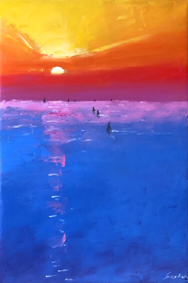 Painting titled "Abstract sunset 60-…" by Volodymyr Smoliak, Original Artwork, Oil