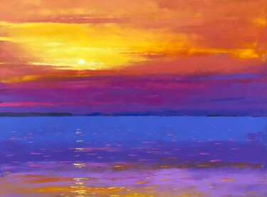 Painting titled "Colorful sunset" by Volodymyr Smoliak, Original Artwork, Oil Mounted on Wood Stretcher frame