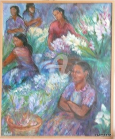 Painting titled "marché au guatemala" by Volpert, Original Artwork