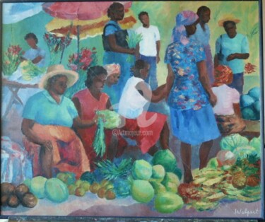 Painting titled "Marché antillais 4" by Volpert, Original Artwork, Oil