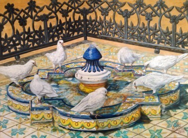 Pintura titulada "Fuente de las palom…" por V.Oña, Obra de arte original, Oleo Montado en Bastidor de camilla de madera