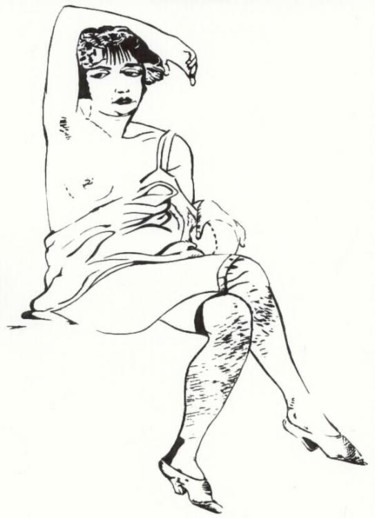 Zeichnungen mit dem Titel "Frau ohne Bluse" von E.R.Bess, Original-Kunstwerk