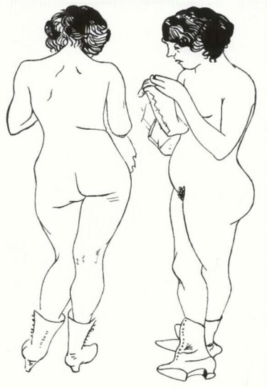 Zeichnungen mit dem Titel "zwei stehende Frauen" von E.R.Bess, Original-Kunstwerk