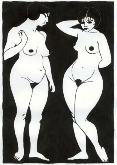 Zeichnungen mit dem Titel "zwei Frauen" von E.R.Bess, Original-Kunstwerk