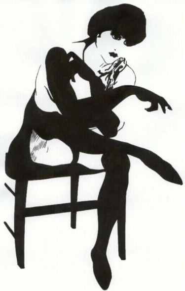 Zeichnungen mit dem Titel "Fraue mit schwarzen…" von E.R.Bess, Original-Kunstwerk