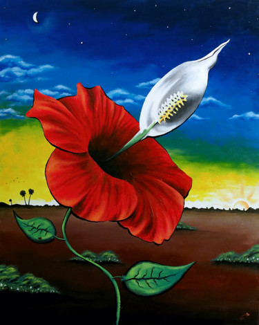 24 x 30 Vonflora Hibiscus Painting Peace Lily Painting Lands Painting titled "24 x 30 Vonflora Hi…" by Von Taylor, Original Art, Oil