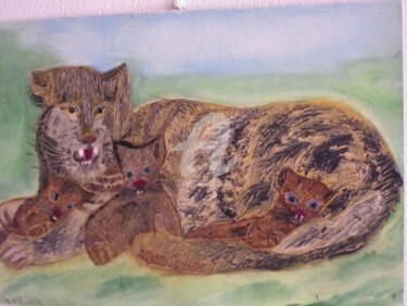 Peinture intitulée "sieste du tigre" par Andréa, Œuvre d'art originale