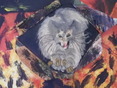 Peinture intitulée "chat sauvé des flam…" par Andréa, Œuvre d'art originale